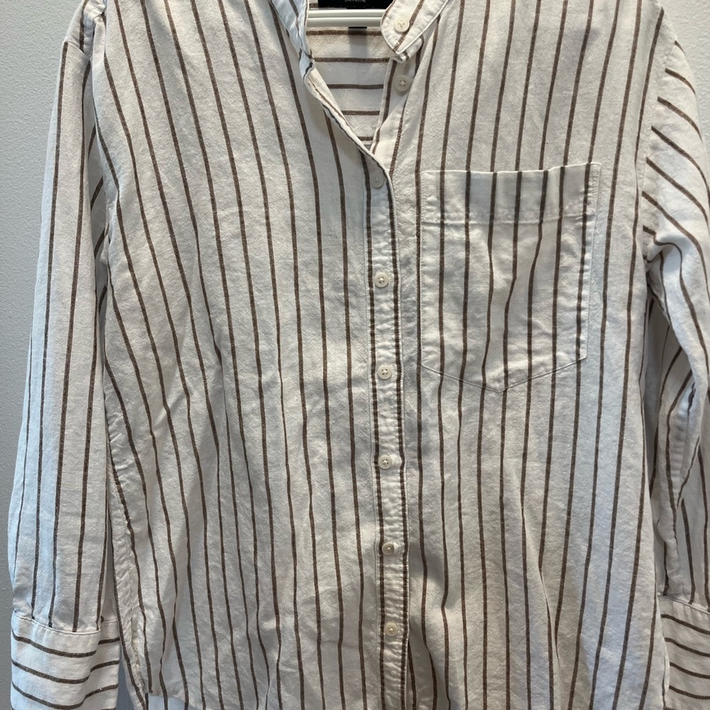 Banana Republic White and Brown Striped Button-Down Shirt